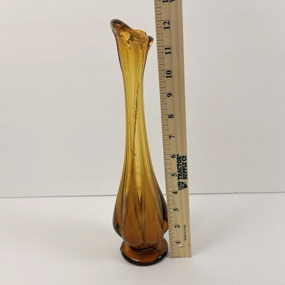 Vintage Amber Swung Glass Bud Vase 12